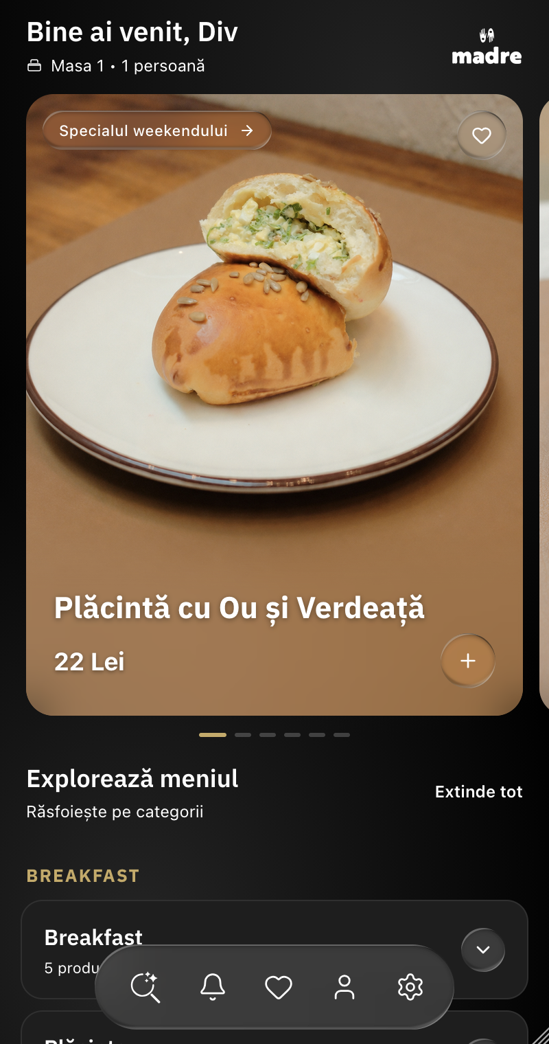 The Splitbite guest menu on a phone, showing dish photographs, pricing and personalised order